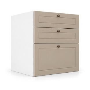 Módulo Balcão 60x68x56cm 3 Gavetas 100% MDF Cozinha Provence Robel Branco/Fendi Matte