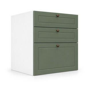 Módulo Balcão 60x68x56cm 3 Gavetas 100% MDF Cozinha Provence Robel Branco/Salvia Matte