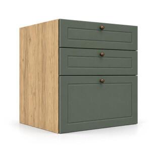 Módulo Balcão 60x68x56cm 3 Gavetas 100% MDF Cozinha Provence Robel Hanover/Salvia Matte