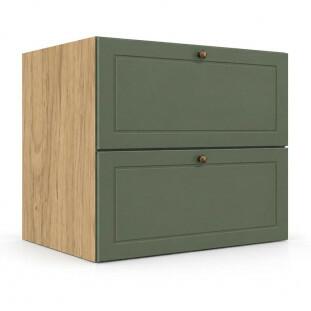 Módulo Balcão 80x68x56cm 2 Gavetas + 1 Gaveta Oculta 100% MDF Cozinha Provence Robel Hanover/Salvia Matte