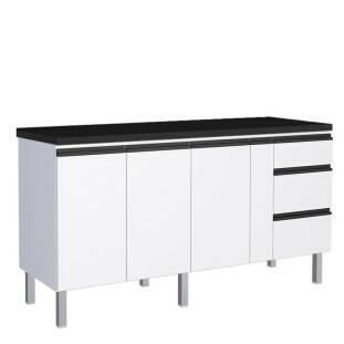 Balcão Para Cozinha de Aço 3 Portas 3 Gavetas e Porta Tempero Gaia 180cm Com Tampo Cozimax Branco 