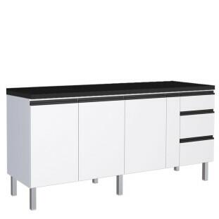 Balcão Para Cozinha de Aço 3 Portas 3 Gavetas e Porta Tempero Gaia 200cm Com Tampo Cozimax Branco 