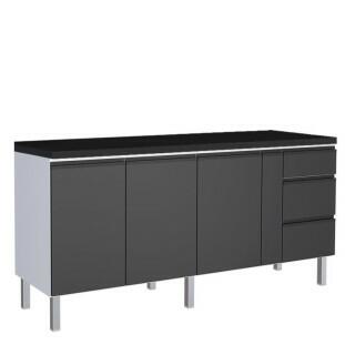 Balcão Para Cozinha de Aço 3 Portas 3 Gavetas e Porta Tempero Gaia 200cm Com Tampo Cozimax Preto
