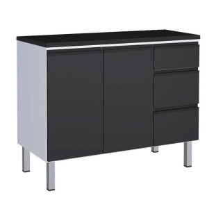 Balcão Para Cozinha de Aço 2 Portas 3 Gavetas e Porta Tempero Gaia 120 Com Tampo Cozimax Preto