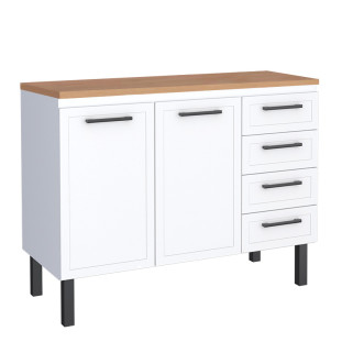 Balcão de Aço Com Tampo Madeira 117x91x52cm 2 Portas 4 Gavetas Juno 120 Cozimax Branco/Jequitiba