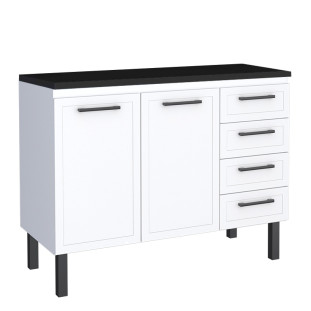 Balcão de Aço Com Tampo Madeira 117x91x52cm 2 Portas 4 Gavetas Juno 120 Cozimax Branco/Preto