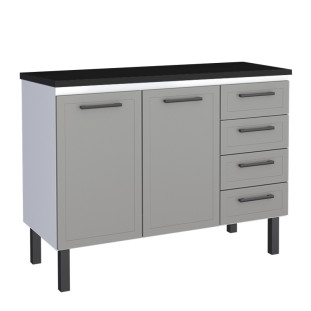 Balcão de Aço Com Tampo Madeira 117x91x52cm 2 Portas 4 Gavetas Juno 120 Cozimax Cinza/Preto