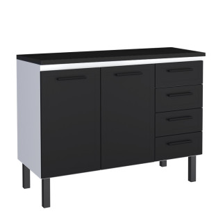 Balcão de Aço Com Tampo Madeira 117x91x52cm 2 Portas 4 Gavetas Juno 120 Cozimax Preto/Preto