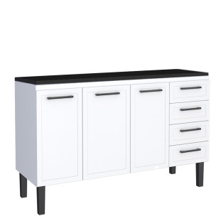 Balcão de Aço Com Tampo Madeira 144x91x52cm 3 Portas 4 Gavetas Juno 150 Cozimax Branco/Preto