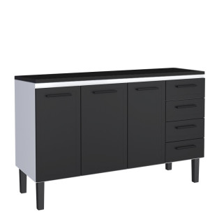 Balcão de Aço Com Tampo Madeira 144x91x52cm 3 Portas 4 Gavetas Juno 150 Cozimax Preto/Preto