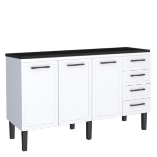 Balcão de Aço Com Tampo Madeira 153x91x52cm 3 Portas 4 Gavetas Juno 160 Cozimax Branco/Preto