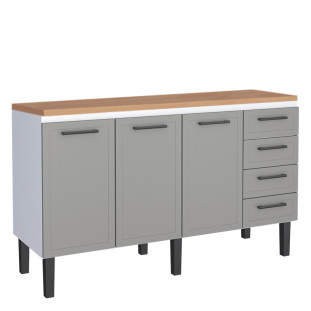 Balcão de Aço Com Tampo Madeira 153x91x52cm 3 Portas 4 Gavetas Juno 160 Cozimax Cinza/Jequitiba