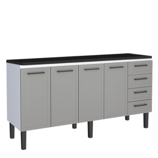 Balcão de Aço Com Tampo Madeira 174x91x52cm 4 Portas 4 Gavetas Juno 180 Cozimax Cinza/Preto