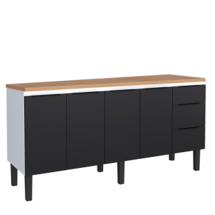 Balcão de Aço Com Tampo de Madeira 174x85x50cm Júpiter 180 Cozimax  Preto/Jequitiba