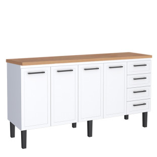 Balcão de Aço Com Tampo Madeira 192x91x52cm 4 Portas 4 Gavetas Juno 200 Cozimax Branco/Jequitiba