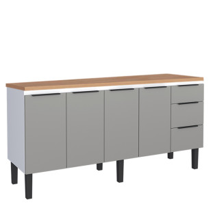 Balcão de Aço Com Tampo de Madeira 192x85x50cm Júpiter 200 Cozimax Cinza/Jequitiba