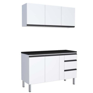 Cozinha Completa Balcão Com Tampo e Armário Aéreo Gaia 150 Cozimax Branco 