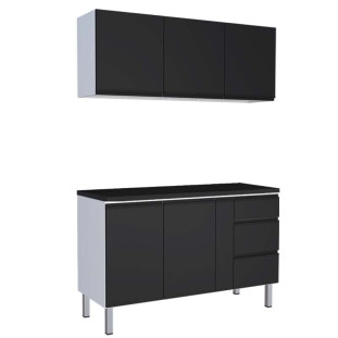 Cozinha Completa Balcão Com Tampo e Armário Aéreo Gaia 150 Cozimax Preto