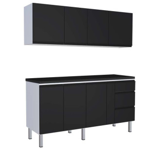 Cozinha Completa Balcão Com Tampo e Armário Aéreo Gaia 200 Cozimax Preto