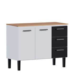 Balcão de Aço Com Tampo Madeira Jequitiba 117x92x52cm Novo Vênus 120 Cozimax Branco/Preto