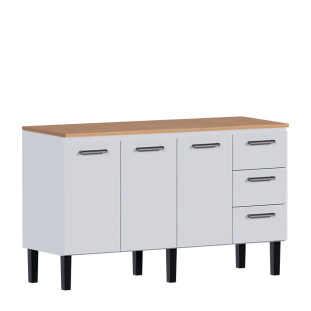 Balcão de Aço Com Tampo Madeira Jequitiba 144x92x52cm Novo Vênus 150 Cozimax Branco