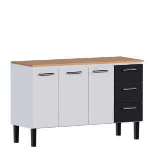 Balcão de Aço Com Tampo Madeira Jequitiba 144x92x52cm Novo Vênus 150 Cozimax Branco/Preto