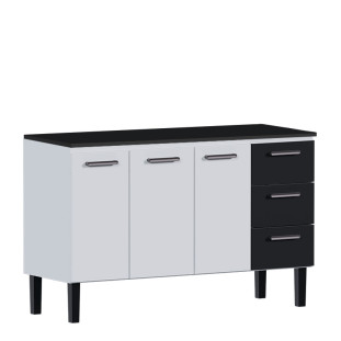 Balcão de Aço Com Tampo Madeira Preto 144x92x52cm Novo Vênus 150 Cozimax Branco/Preto