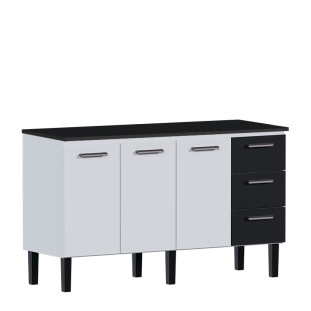 Balcão de Aço Com Tampo Madeira Preto 153x92x52cm Novo Vênus 160 Cozimax Branco/Preto