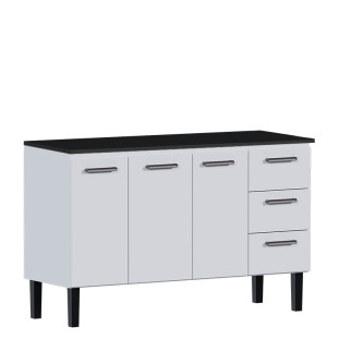 Balcão de Aço Com Tampo Madeira Preto 153x92x52cm Novo Vênus 160 Cozimax Branco