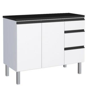 Balcão Para Cozinha de Aço 2 Portas 3 Gavetas e Porta Tempero Gaia 120cm Com Tampo Cozimax Branco 