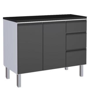 Balcão Para Cozinha de Aço 2 Portas 3 Gavetas e Porta Tempero Gaia 120cm Com Tampo Cozimax Preto