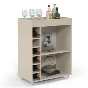 Barzinho Adega Para Sala 64cm x 88cm Com Rodízios Silicone Londres Patrimar Off White