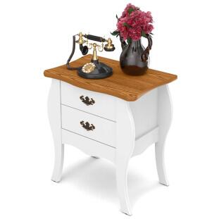 Bombê Retrô Sala Quarto 2 Gavetas 68x45x71 Premier Patrimar Branco/Cumaru