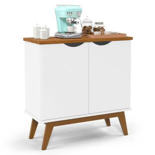Buffet Aparador Pequeno 2 Portas 81cm Prism Patrimar Branco/Cumaru