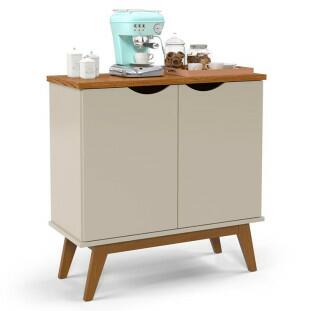 Buffet Aparador Pequeno 2 Portas 81cm Prism Patrimar Off White/Cumaru