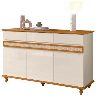 Buffet Sala Jantar 140cm 3 Portas 3 Gavetas Açores EDN Off White/Cedro