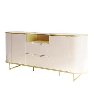 Buffet Sala Jantar 180cm Tampo Vidro Atlanta Lukaliam Off White/Dourado