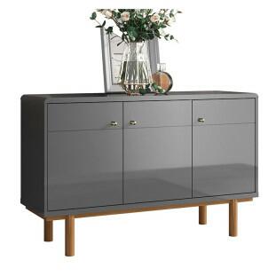 Buffet Balcão Sala 3 Portas 120cm Catar Lukaliam Cinza Perolizado/Tauari