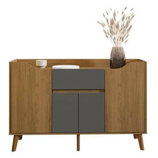 Buffet Aparador Sala 136cm 4 Portas 1 Gaveta Prata RV Móveis Cinamomo/Grafite