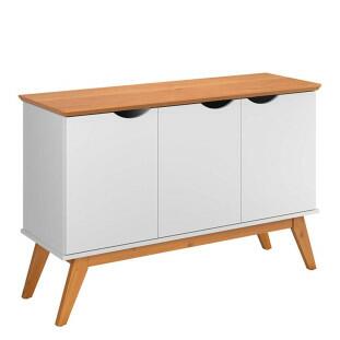 Buffet Aparador 122cm 3 Portas Pés Madeira Prism 1.2 Patrimar Branco/Cinamomo