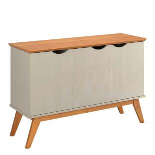 Buffet Aparador 122cm 3 Portas Pés Madeira Prism 1.2 Patrimar Off White/Cinamomo