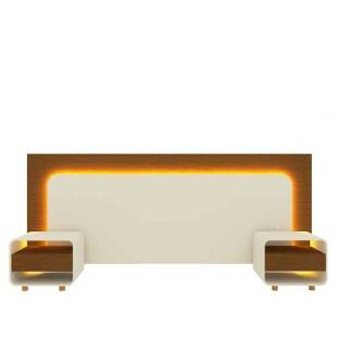 Cabeceira Para Cama Box de Casal Queen e King com 2 Mesas de Cabeceiras Innova Gelius Castanho/Off White