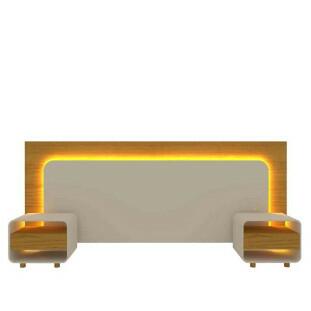 Cabeceira Para Cama Box de Casal Queen e King com 2 Mesas de Cabeceiras Innova Gelius Naturale/Off White