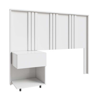Cabeceira de Solteiro com Mesa Lateral Gaveta Flora Lukaliam Branco