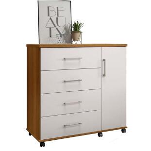 Cômoda Pequena 103cm Com Sapateira 4 Gavetas Belle Lukaliam Freijo/Off White