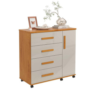 Cômoda Pequena Com Sapateira 4 Gavetas Mavi Lukaliam Cinamomo/Off White