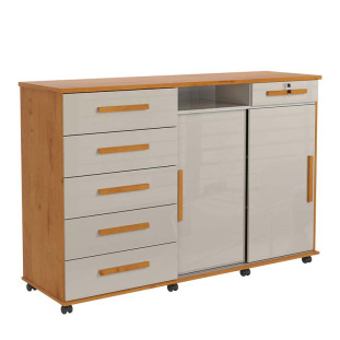 Cômoda Grande Portas de Correr Espelho 176cm Max New Lukaliam Cinamomo/Off White