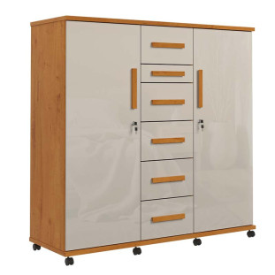 Cômoda Roupeiro Grande 6 Gavetas 2 Portas Espelho Roma Lukaliam Cinamomo/Off White