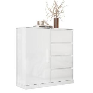 Cômoda Compacta 4 Gavetas Sapateira Rodízios Vênus Lukaliam Branco