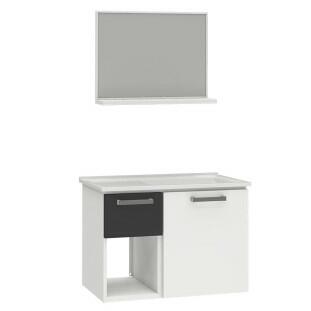 Conjunto Para Banheiro Aço Gabinete com Espelho Açai 60 Cozimax Branco/Preto